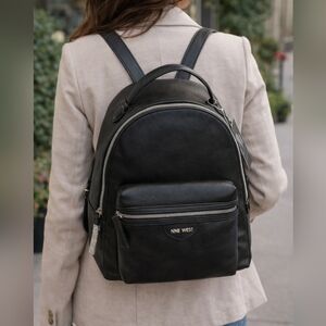 Nine West Black Faux Leather Backpack Purse Unisex Stylish Travel School NWT